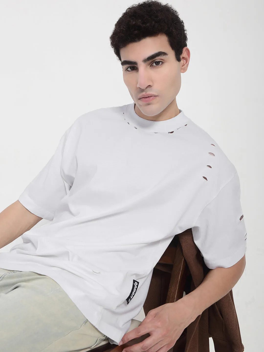 Bright and Bold sporty and comfortable Men's White Distressed Oversized T-Shirt
