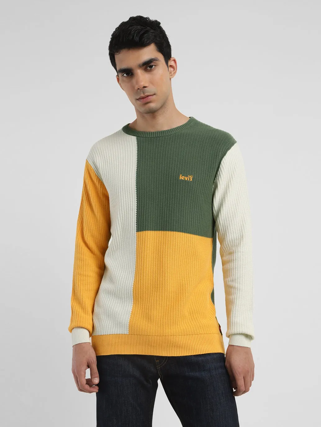 Elegant Look Lightweight Thermal Insulation Men's Colorblock Crew Neck Sweater