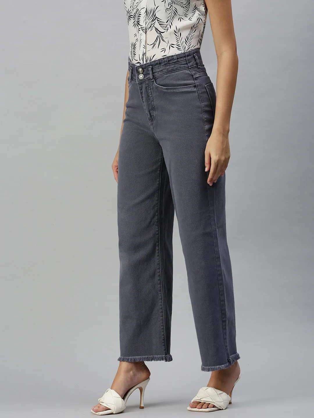 Flex Knit Waist Panel Women's Purple Wide Leg High-Rise Stretchable Denim Jeans