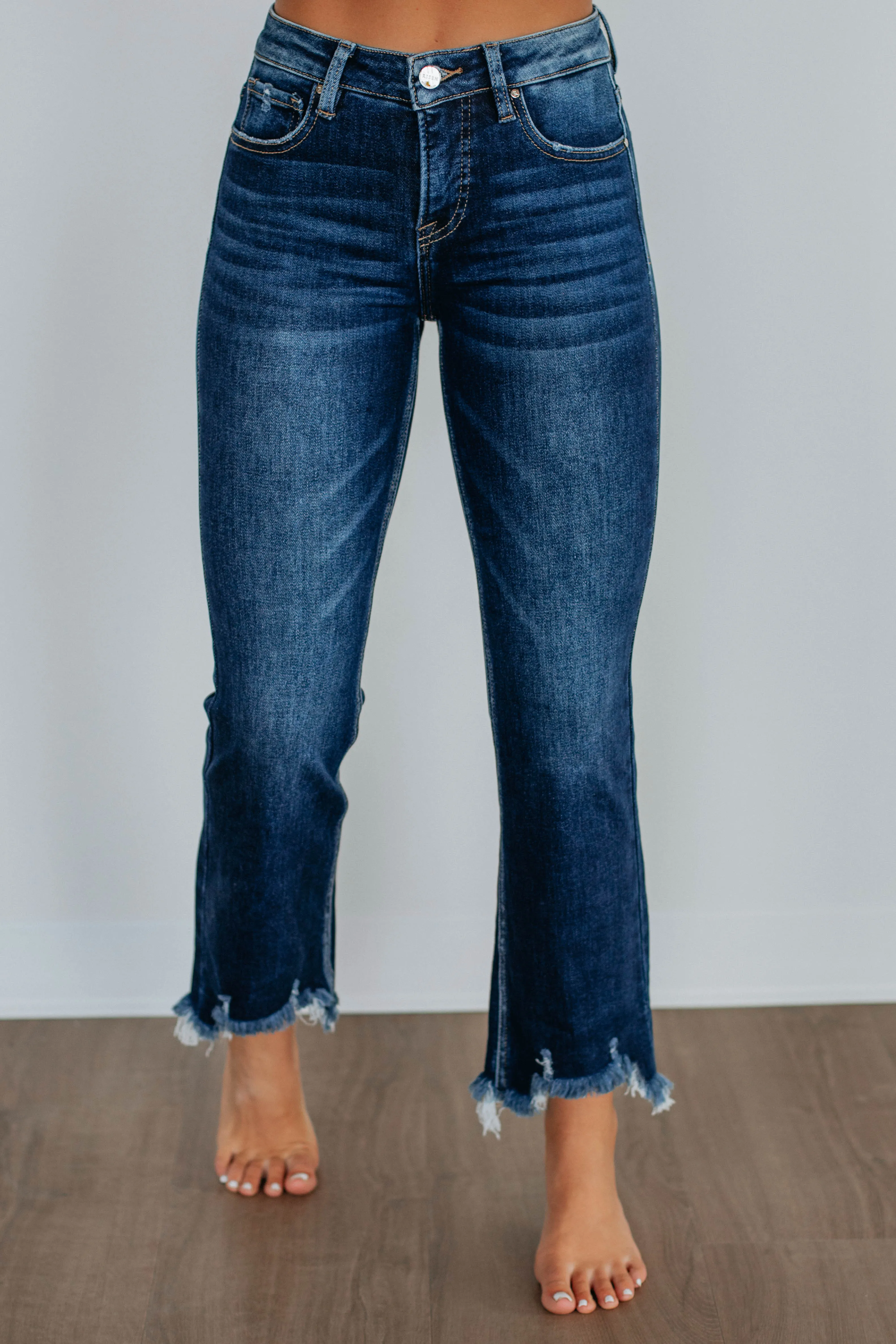 Comfy Waist Neona Risen Jeans - Deep Blue