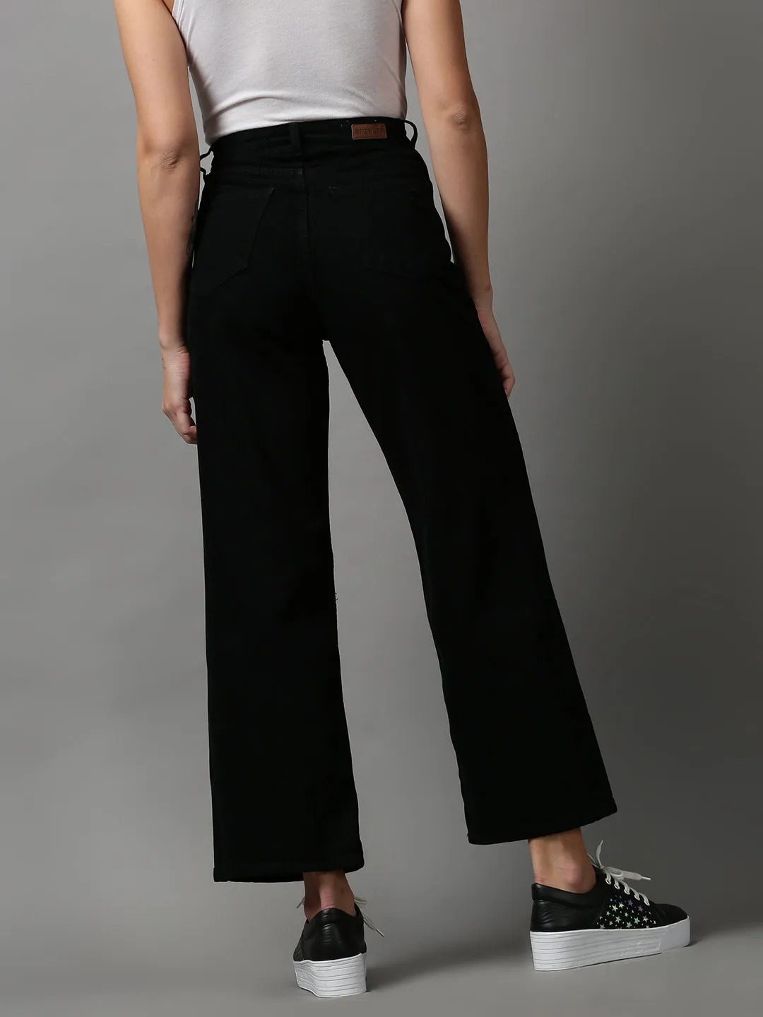 Women's Black Wide Leg Slash Knee Jeans Bold Road Trip