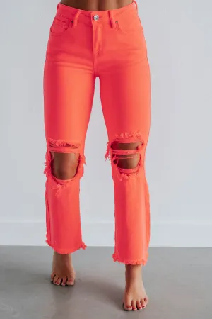 Anti Slip Belt Loops Willow Risen Jeans - Neon Coral