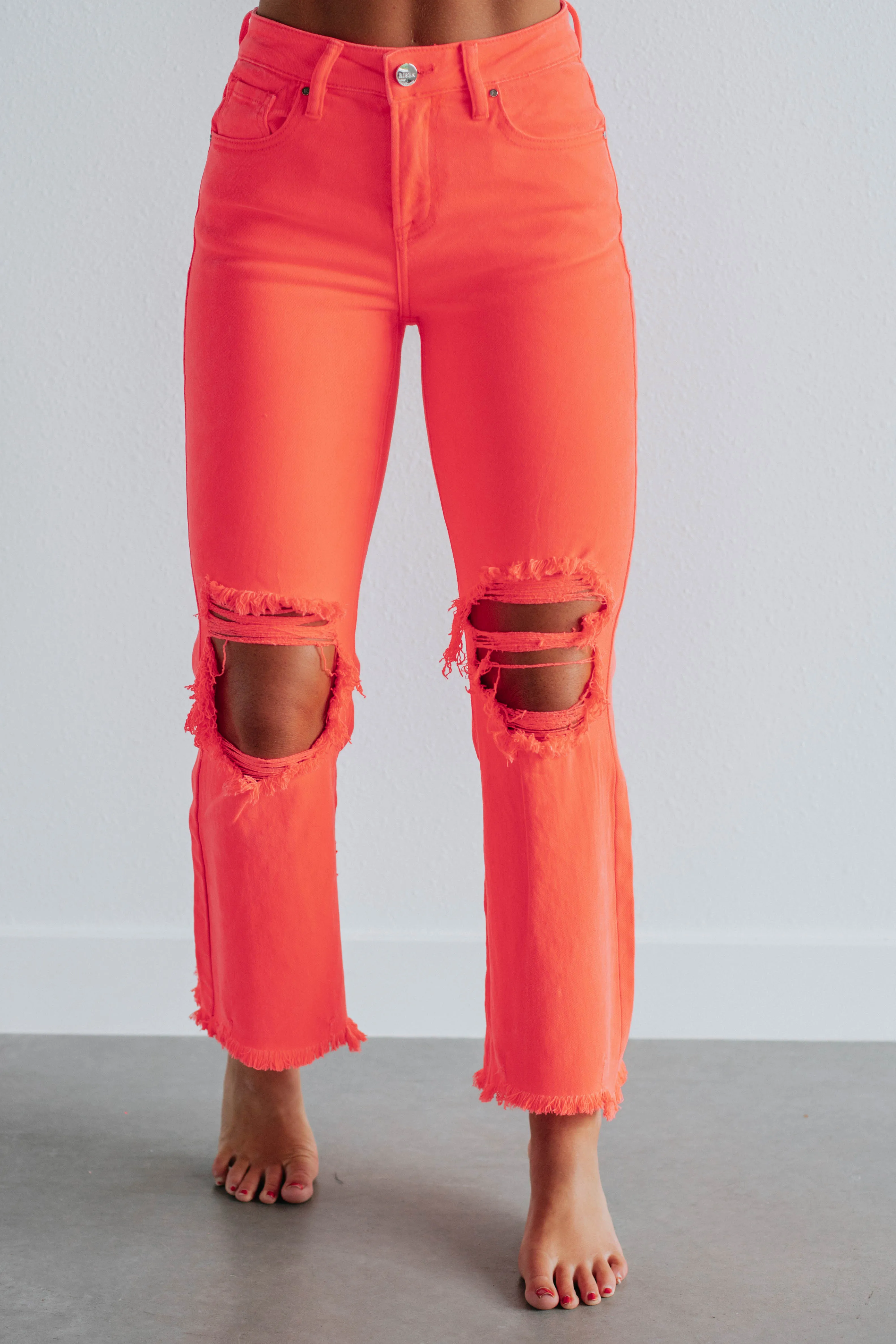 Anti Slip Belt Loops Willow Risen Jeans - Neon Coral
