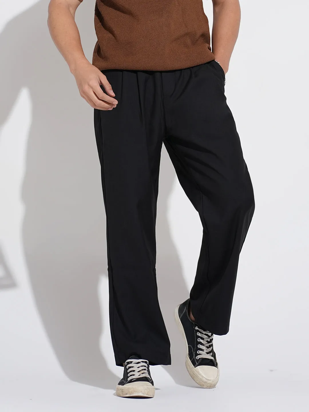 Trendy Look Men's Black Regular Fit Trousers