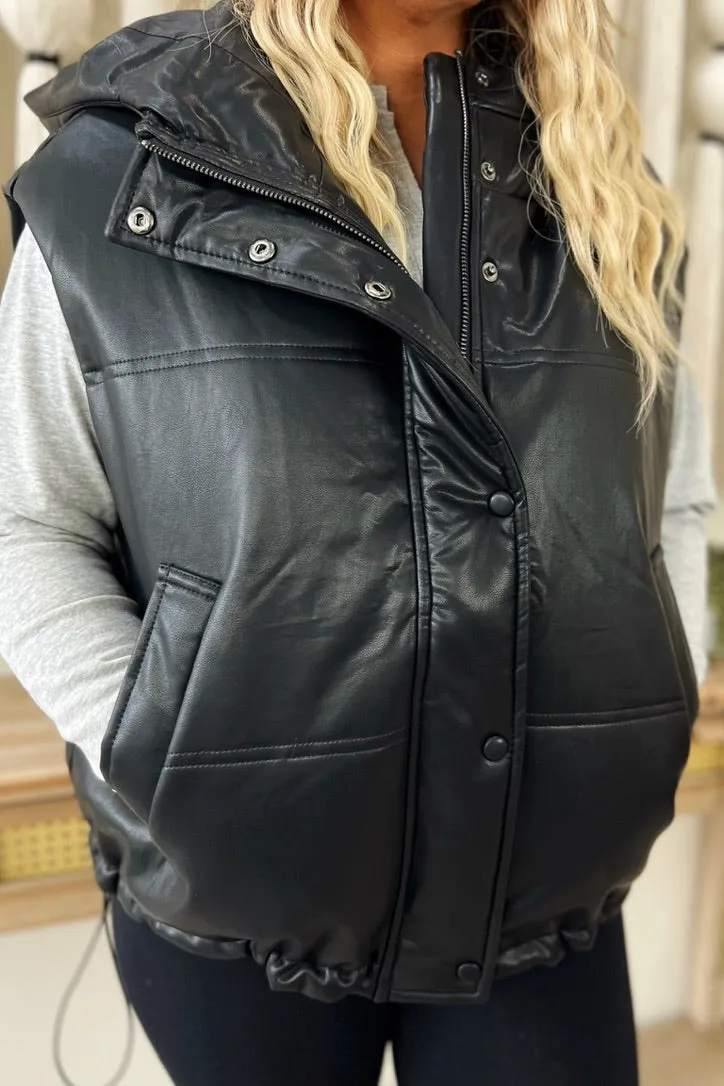 Water Repellent Treatment Gentle Wash Process Houdini Hooded Pleather Vest Lux Collection - FINAL SALE