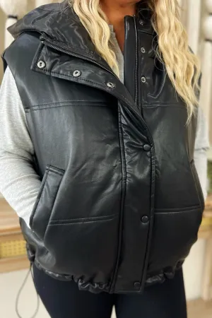 Water Repellent Treatment Gentle Wash Process Houdini Hooded Pleather Vest Lux Collection - FINAL SALE