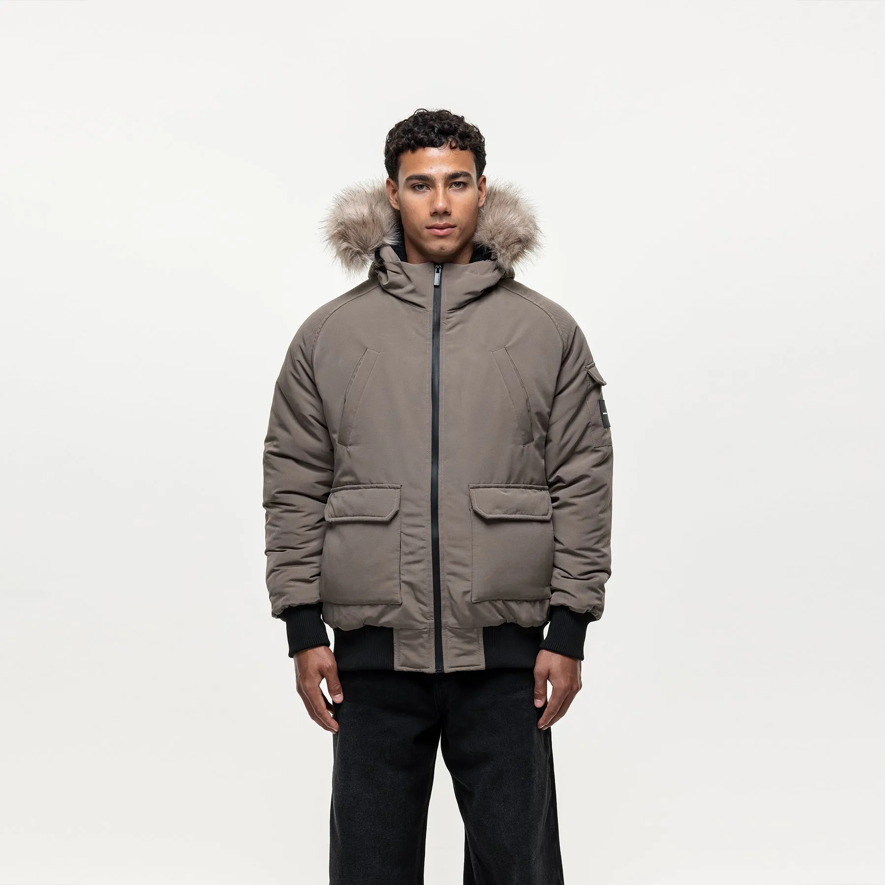 No Static Fortitude Taupe Parka Bomber