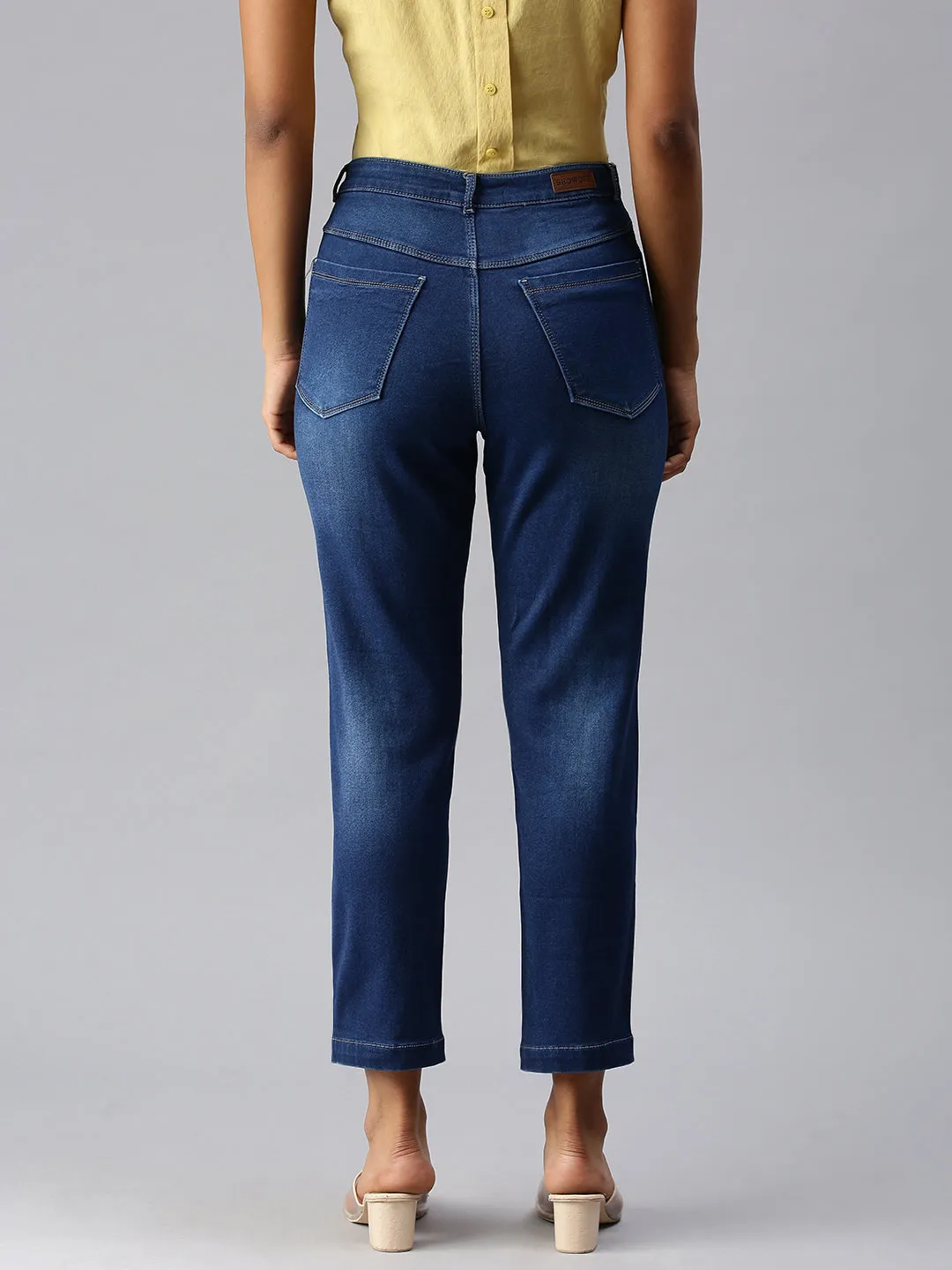 Anti Bacterial Treatment Women's Blue Straight Fit Low Distress Light Fade Jeans