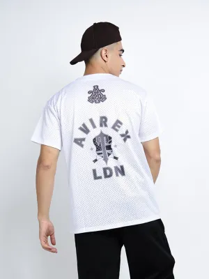 Stretchable Fabric Men's Graphic Print White Short Sleeves V-Neck Relaxed Fit T-Shirt with Button Details