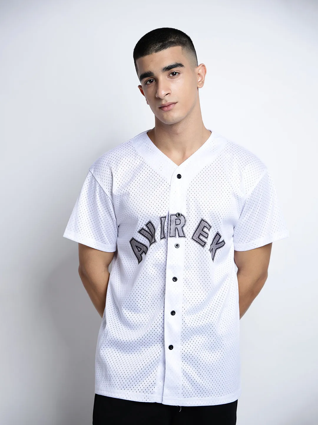 Sporty and Stylish Men's Graphic Print White Short Sleeves V-Neck Relaxed Fit T-Shirt with Button Details