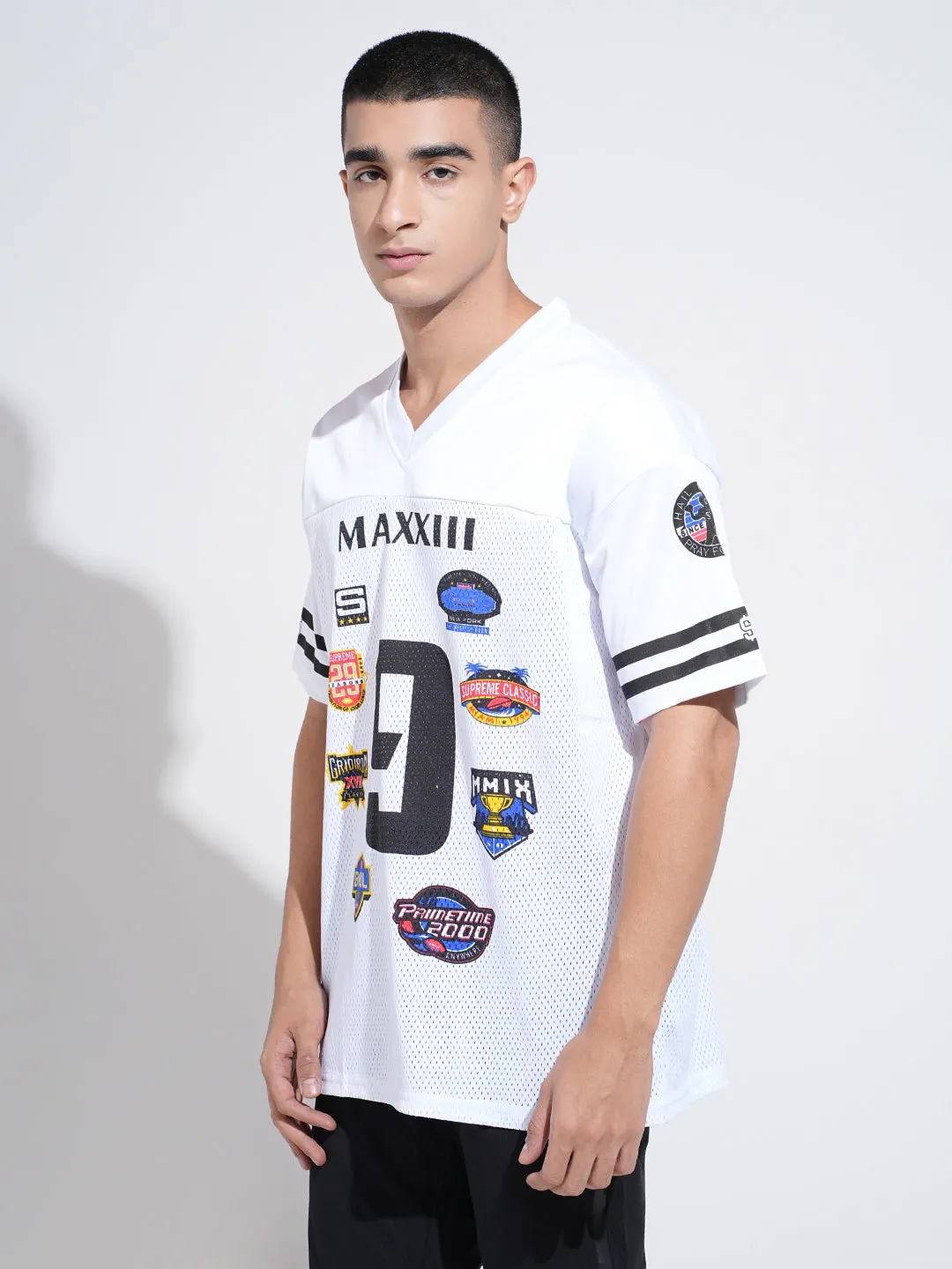 TaglessCollar Men's Graphic Print White Short Sleeves V-Neck Relaxed Fit T-Shirt