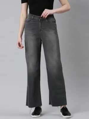 Women's Grey Jean Wide Leg Heavy Fade Denim Jeans Spring Mood Bold Look