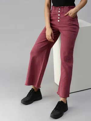 No Fuss Fit Perfectly Fitted Women's Mauve Wide Leg High-Rise Stretchable Coloured Jeans