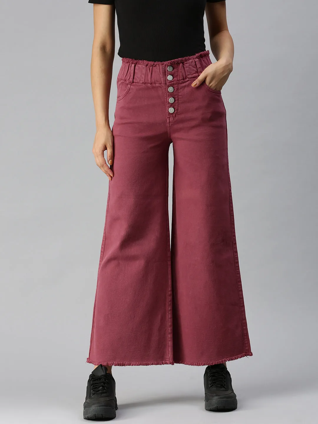Women's Mauve Wide Leg High-Rise Stretchable Coloured Jeans Day Out Style Eco Friendly Chill Outfit Road Trip