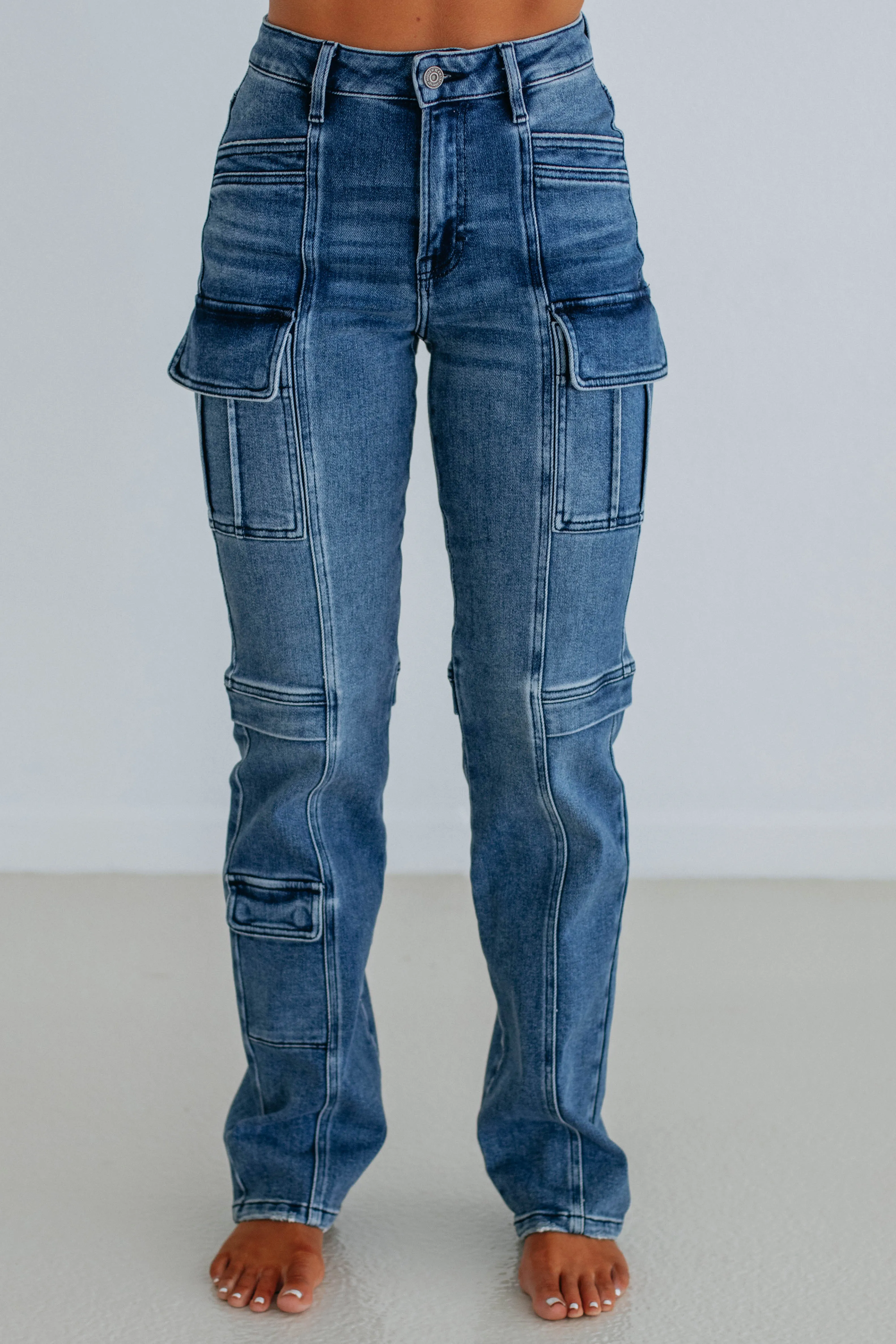 Tracey Hidden Cargo Jeans - Dark Wash Modern Cut
