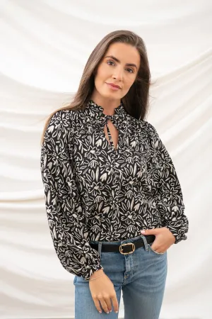 Grace Blouse - Black Floral Stretchable Weave