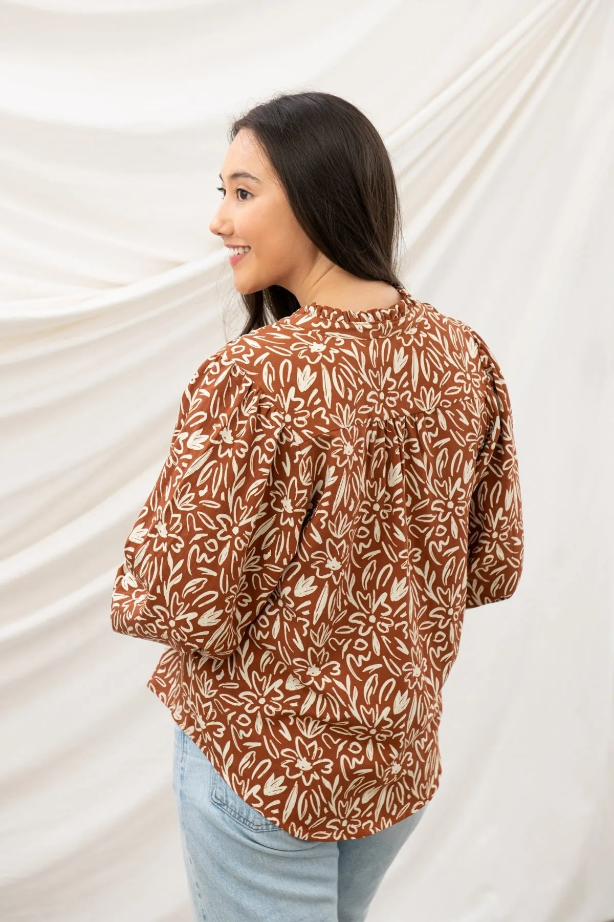 Grace Blouse - Rust Floral layerable Everyday Comfort