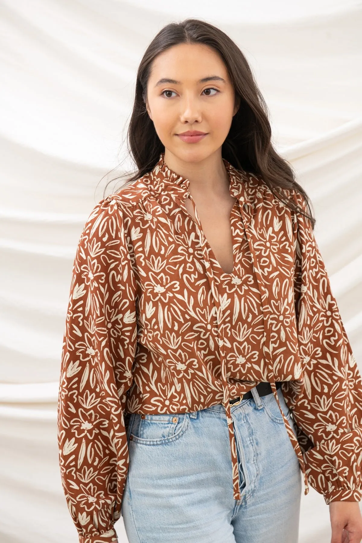 Grace Blouse - Rust Floral Unique Design