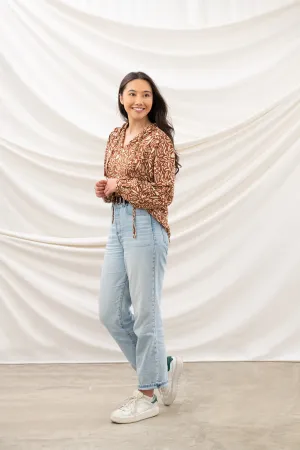 Beach relaxation casual and comfortable Grace Blouse - Rust Floral