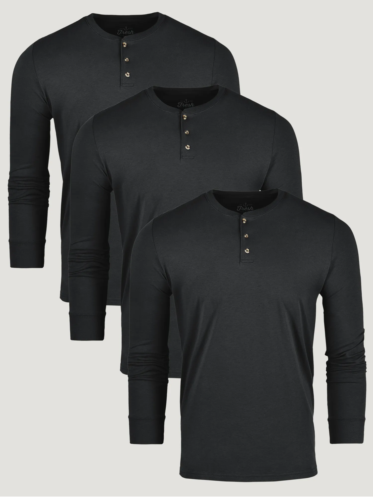 teenagers' weekday wear All Black Long Sleeve Henley 3-Pack