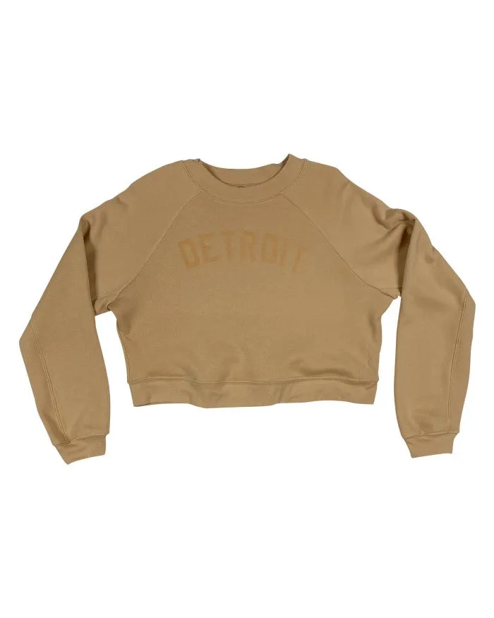 Ink Detroit Classic Women's Raglan Crop Crewneck - Sand Sporty Jacket Fresh Bold