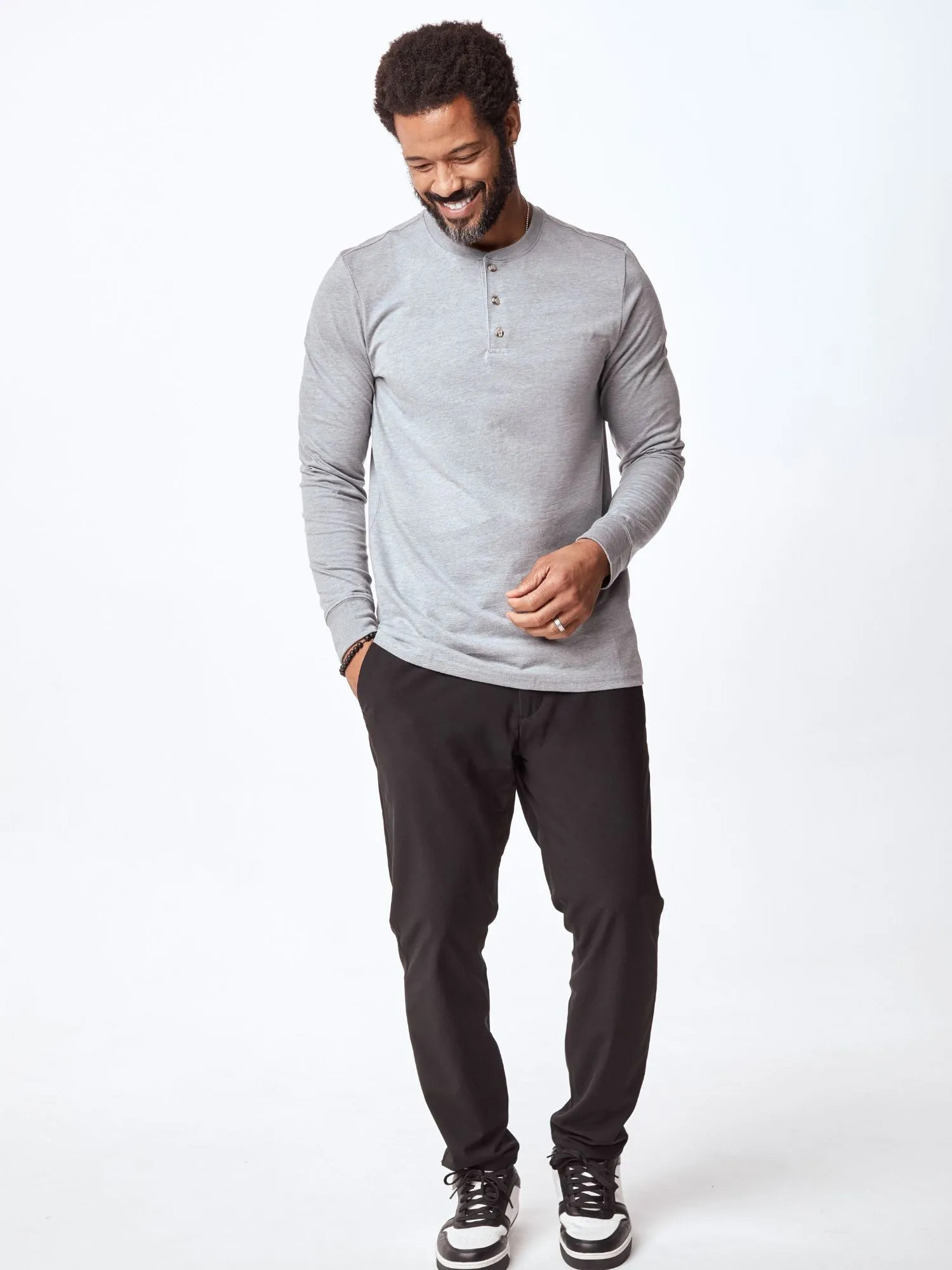 Bold and Comfortable Breathable apparel Heather Grey Long Sleeve Henley