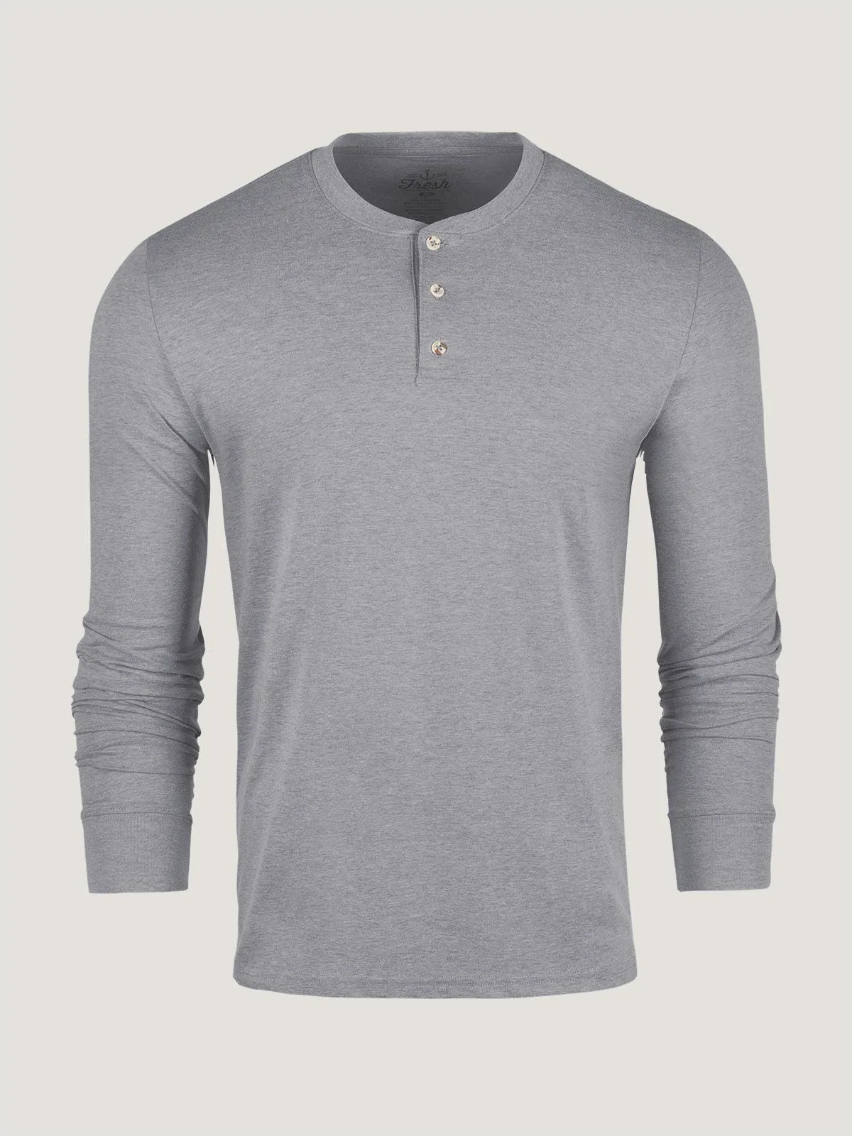 Heather Grey Long Sleeve Henley Ribbed Neckline