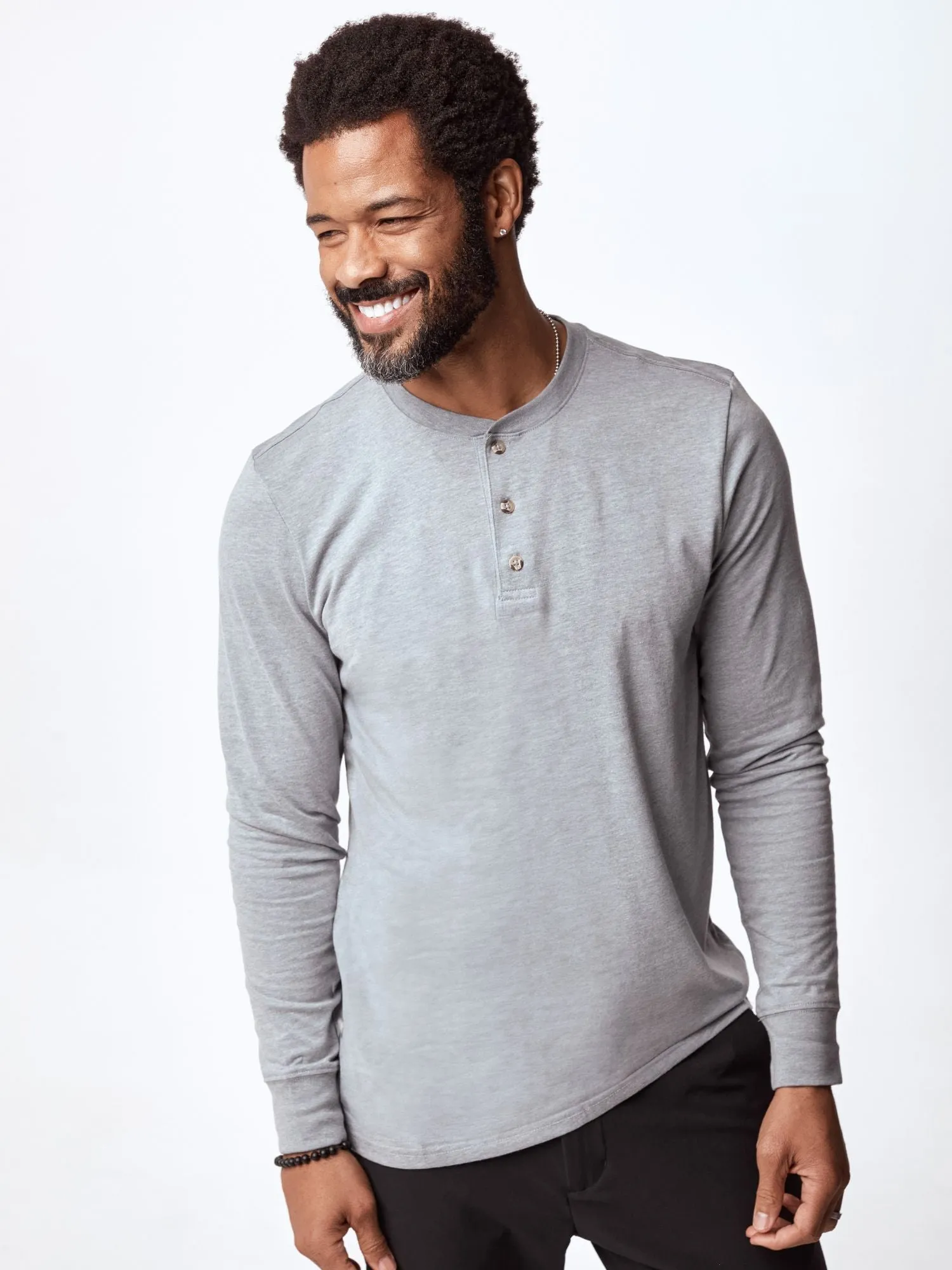 Heather Grey Long Sleeve Henley budget-friendly Printed design