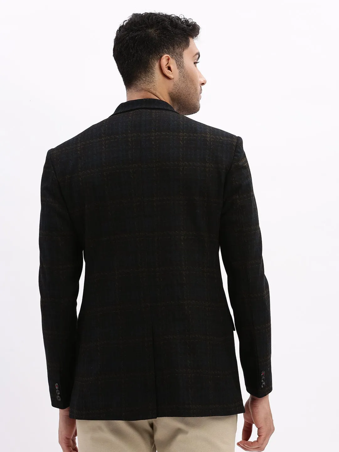 Soft touch finish Neutral palette Men's Printed Navy Blue Single Breasted Blazer