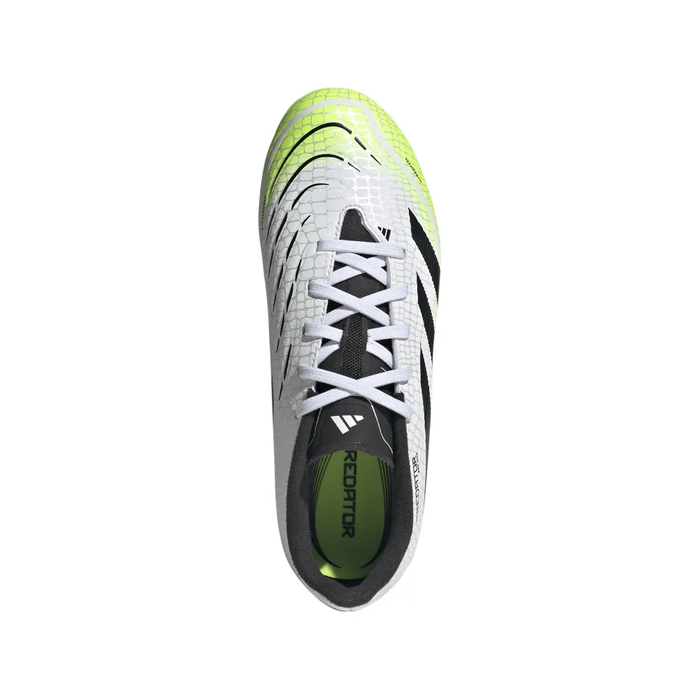 Adidas Predator League FG/MG Jnr Football Boots (White/Black/Lucid Lemon) Lightweight Skeleton Motion Control Frame