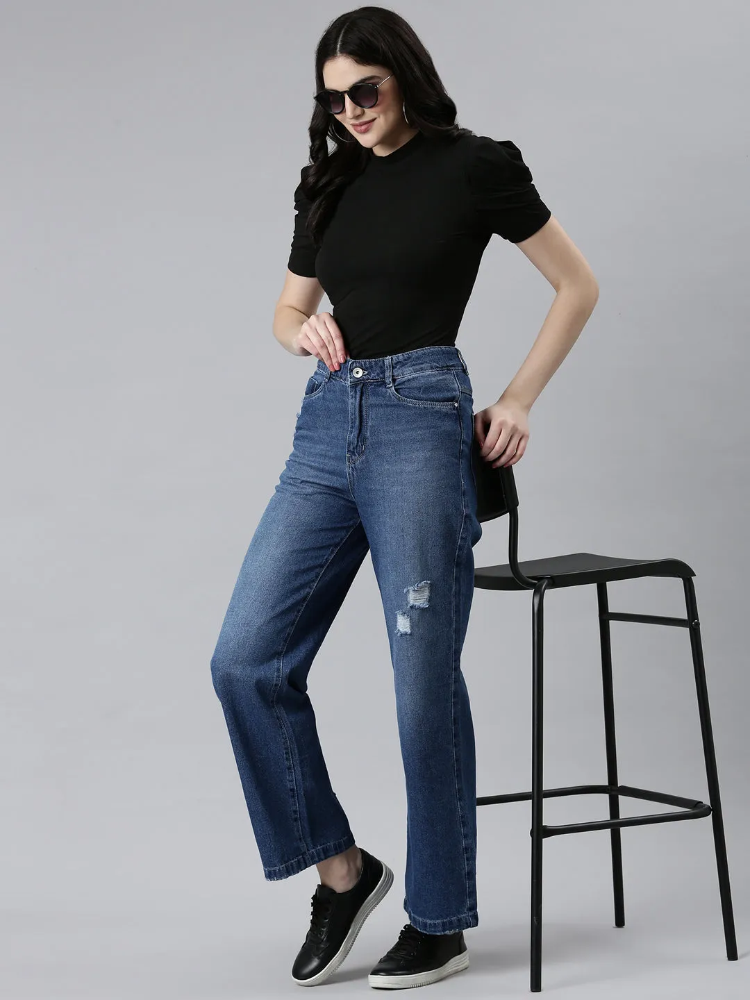 Weekend Uniform Comfy Home Comfort Weekend Getaway Women's Blue Jean Wide Leg High-Rise Light Fade Denim Jeans