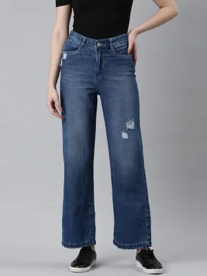 Trend Setter Trendy Premium Women's Blue Jean Wide Leg High-Rise Light Fade Denim Jeans
