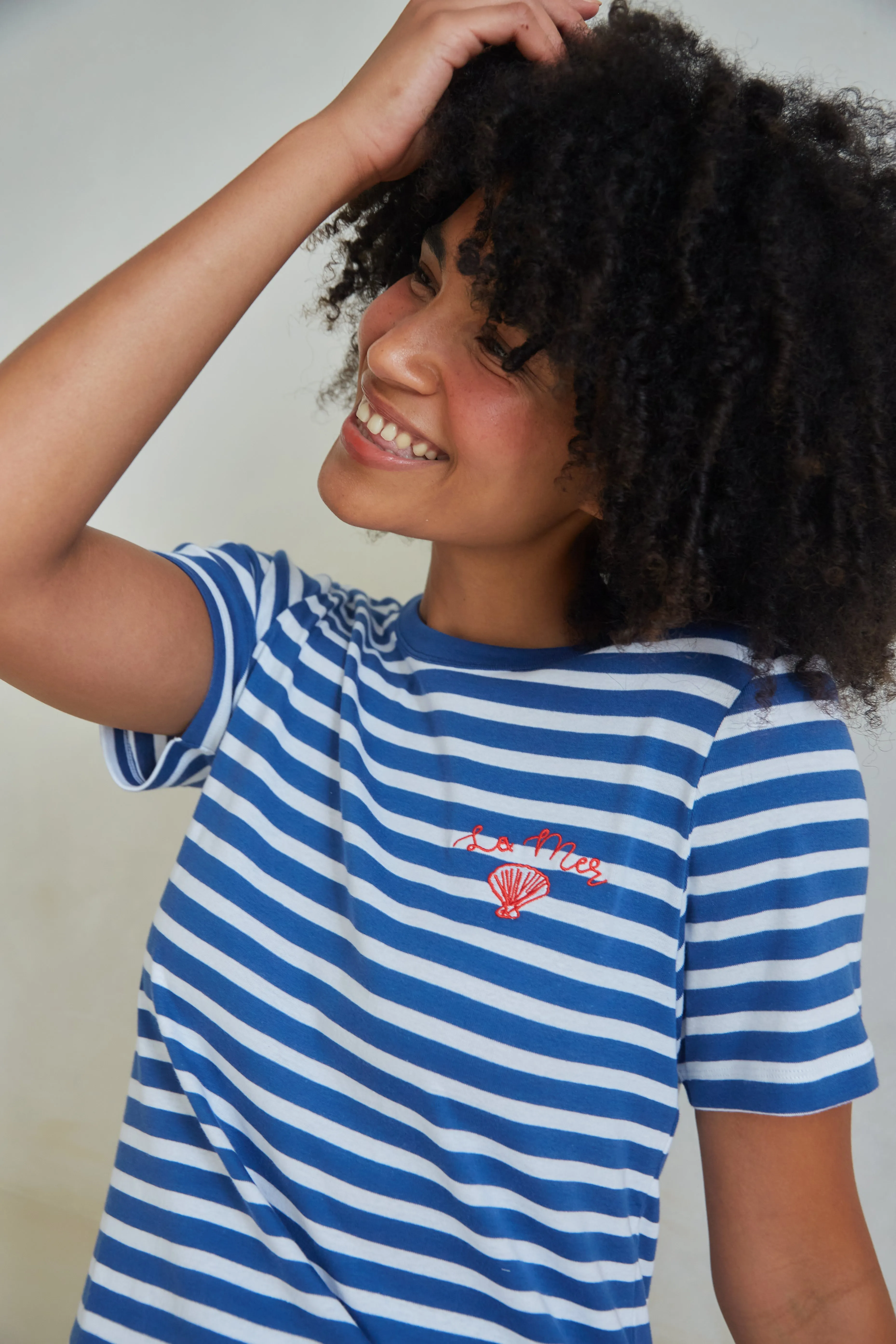 Lightweight Feel O&F La Mer Embroidered Short Sleeve Breton Tee