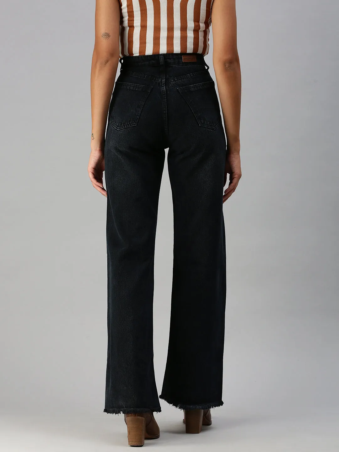 Women's Grey Wide Leg High-Rise Jeans Sleek Fit Party Look Earthy