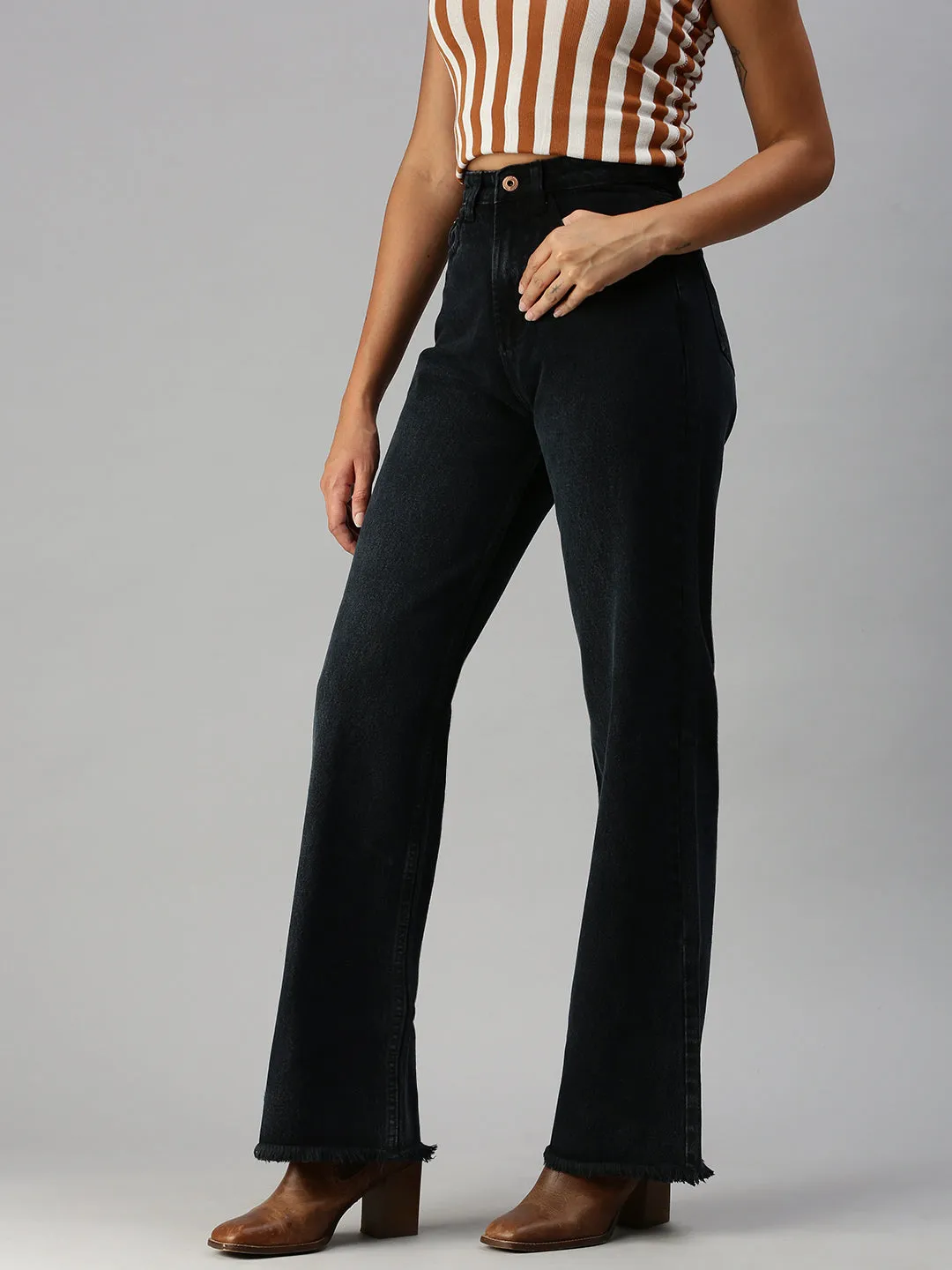 Subtle Texture Morning Stroll Fashion Lover Women's Grey Wide Leg High-Rise Jeans