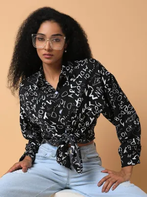 Women's Black Relaxed Boxy Floral Opaque Printed Casual Shirt Breathable Style