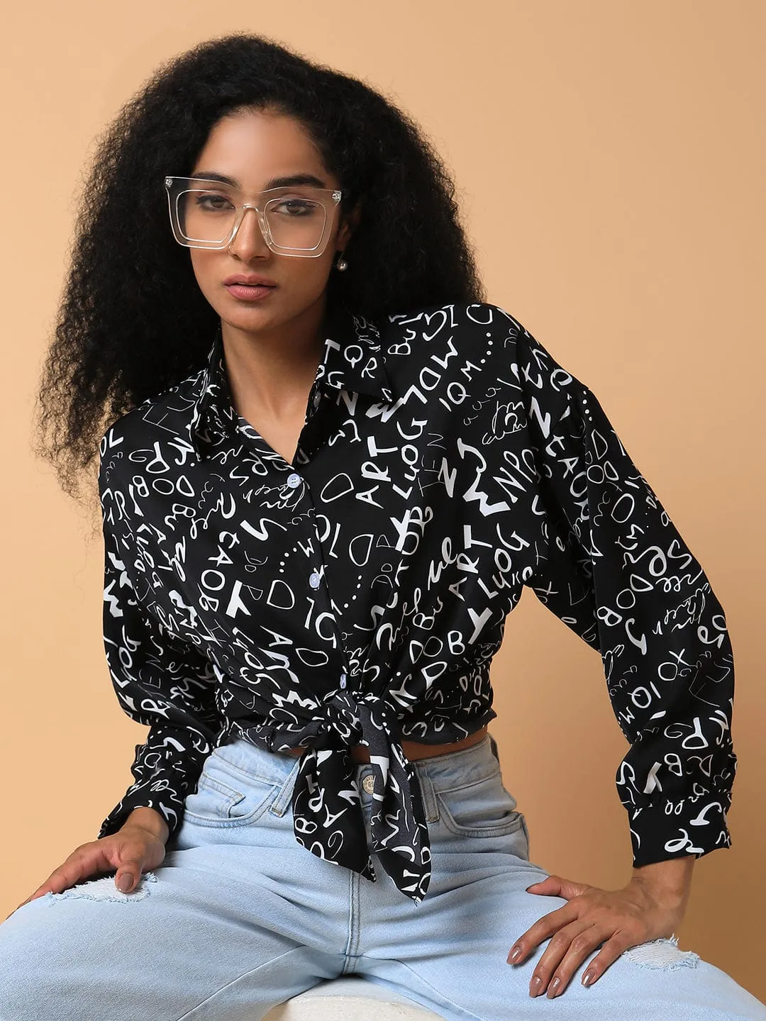 Women's Black Relaxed Boxy Floral Opaque Printed Casual Shirt Breathable Style