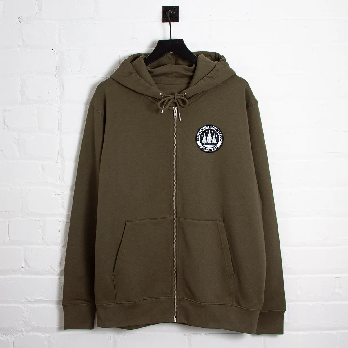 Illegal Rave Crest - Zipped Hood - Khaki Timeless Minimal Autumn Wear