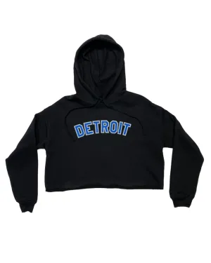 Comfortable Layer Ink Detroit -Classic Fleece Crop Hoodie - Honolulu blue and Silver print on black