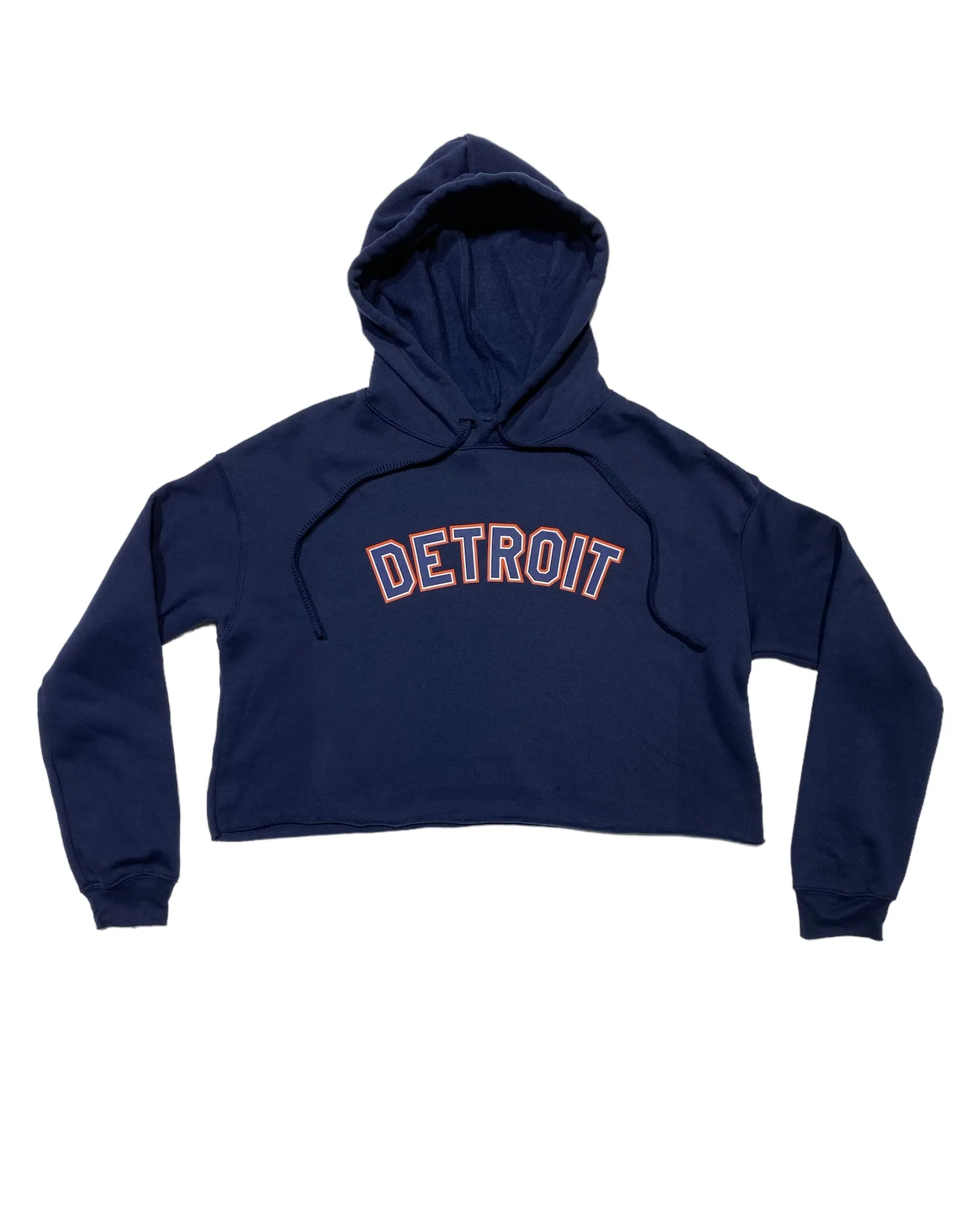 Casual apparel Ink Detroit - Classic Fleece Crop Hoodie - Orange and Navy print on Navy