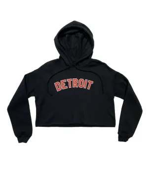 Ink Detroit - Classic Fleece Crop Hoodie - Red and white print on black comfort test good for gym sessions