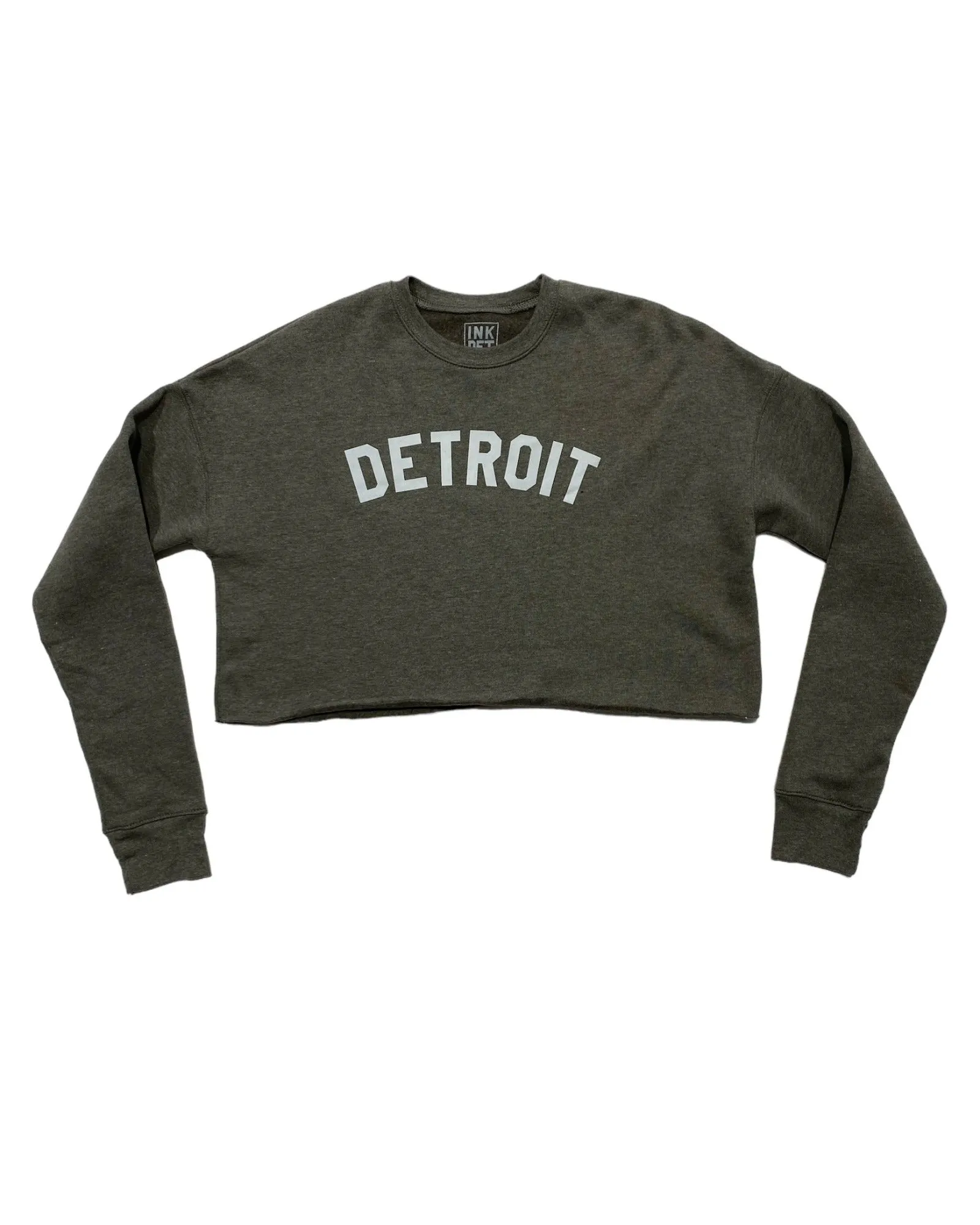 Ink Detroit - Classic Women's Cropped Fleece Crewneck Sweatshirt - Dark Heather Grey Core Minimal Streetwear Basics