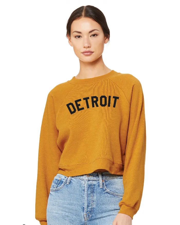 Ink Detroit Classic Women's Raglan Pullover Fleece Sweatshirt - Mustard Trendy Colors