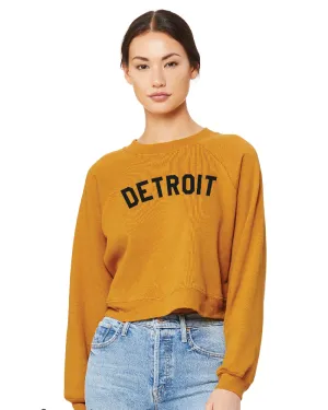 Ink Detroit Classic Women's Raglan Pullover Fleece Sweatshirt - Mustard Casual Fit Essential Clothing