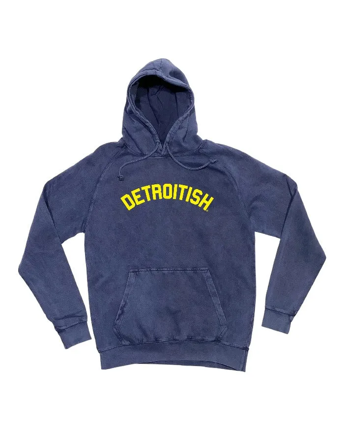 Ink Detroit Detroitish Mineral Wash Hoodie - Maize & Blue Comfy Streetwear Thermal Lining