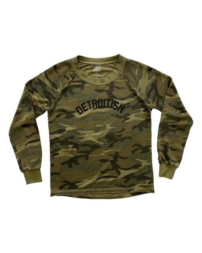 Casual tops All-Weather Comfort Ink Detroit Detroitish Women's French Terry Sweatshirt - Camouflage