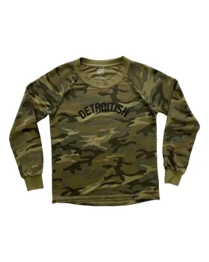 Casual tops All-Weather Comfort Ink Detroit Detroitish Women's French Terry Sweatshirt - Camouflage