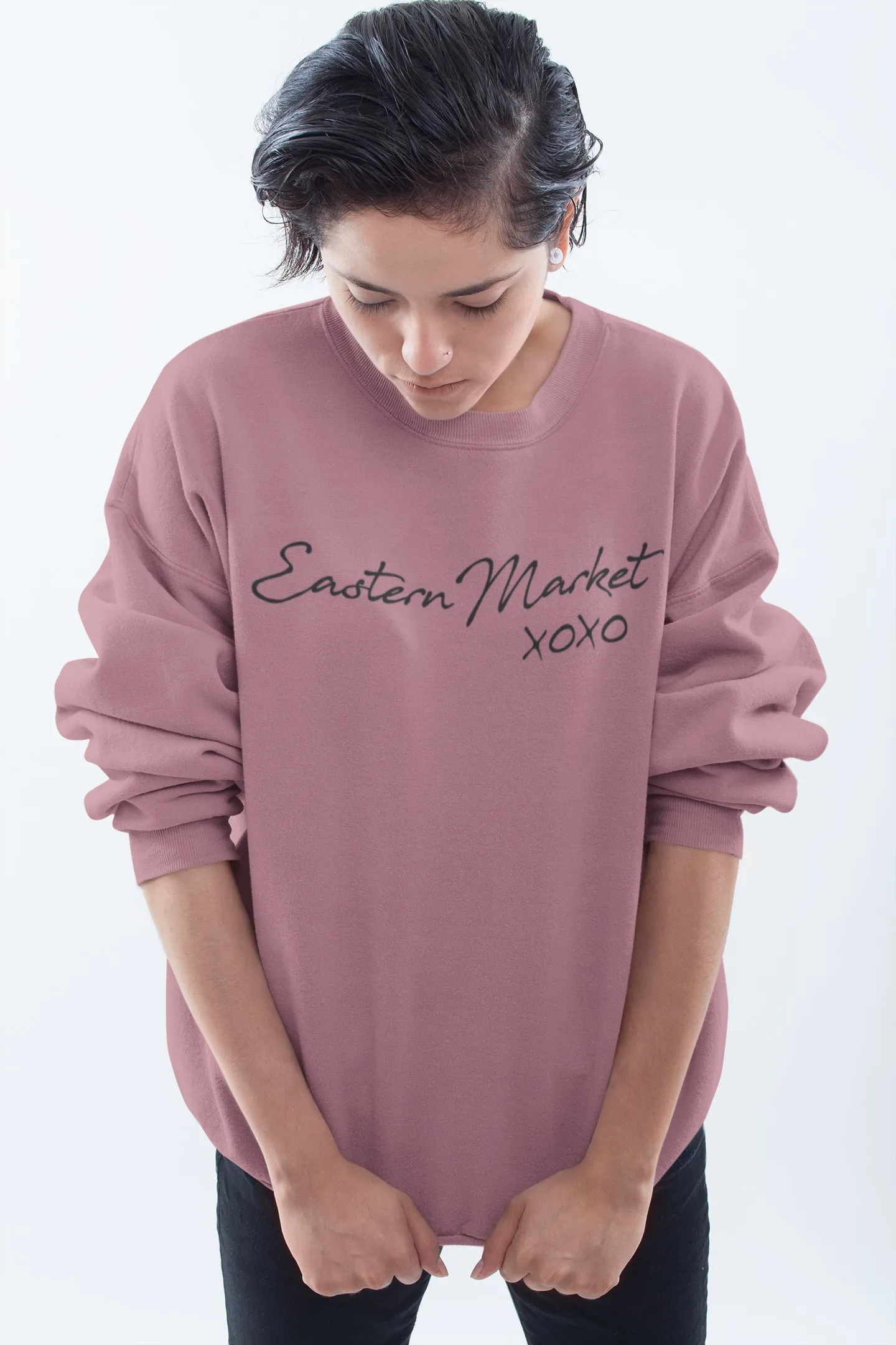 Satin Lining Ink Detroit Eastern Market XOXO Crewneck Sweatshirt - Mauve