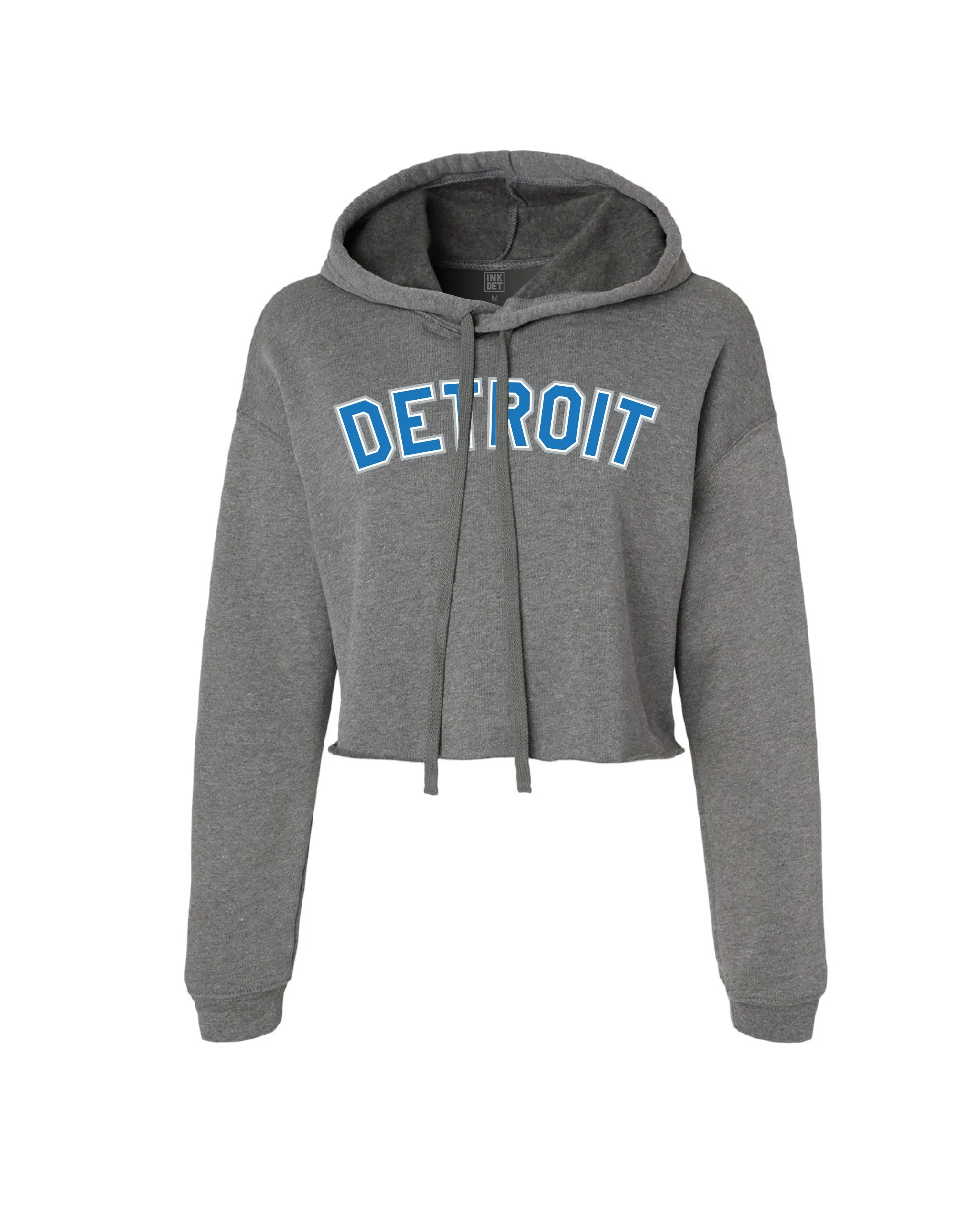 Ink Detroit Fleece Crop Hoodie - Honolulu blue and Silver print on grey Soft Wear