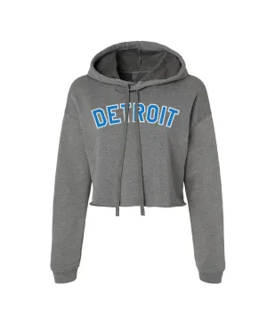 Comfy Wearable Ink Detroit Fleece Crop Hoodie - Honolulu blue and Silver print on grey